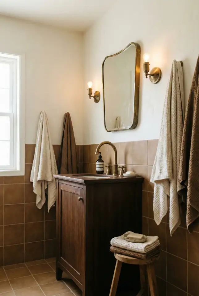 Brown Vintage Bathroom With Antique Brass Glow 1