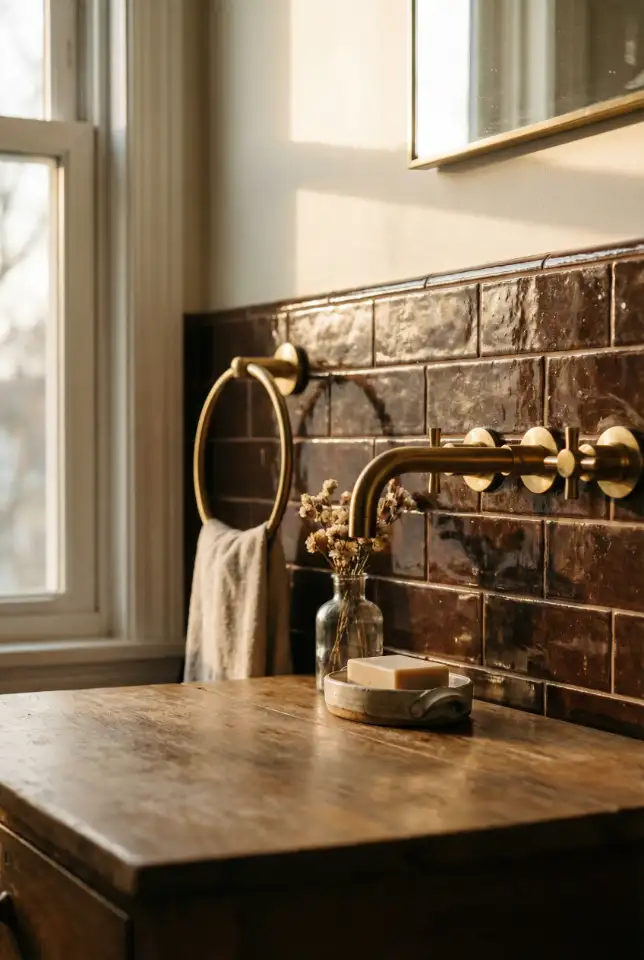 Brown Vintage Bathroom With Antique Brass Glow 2