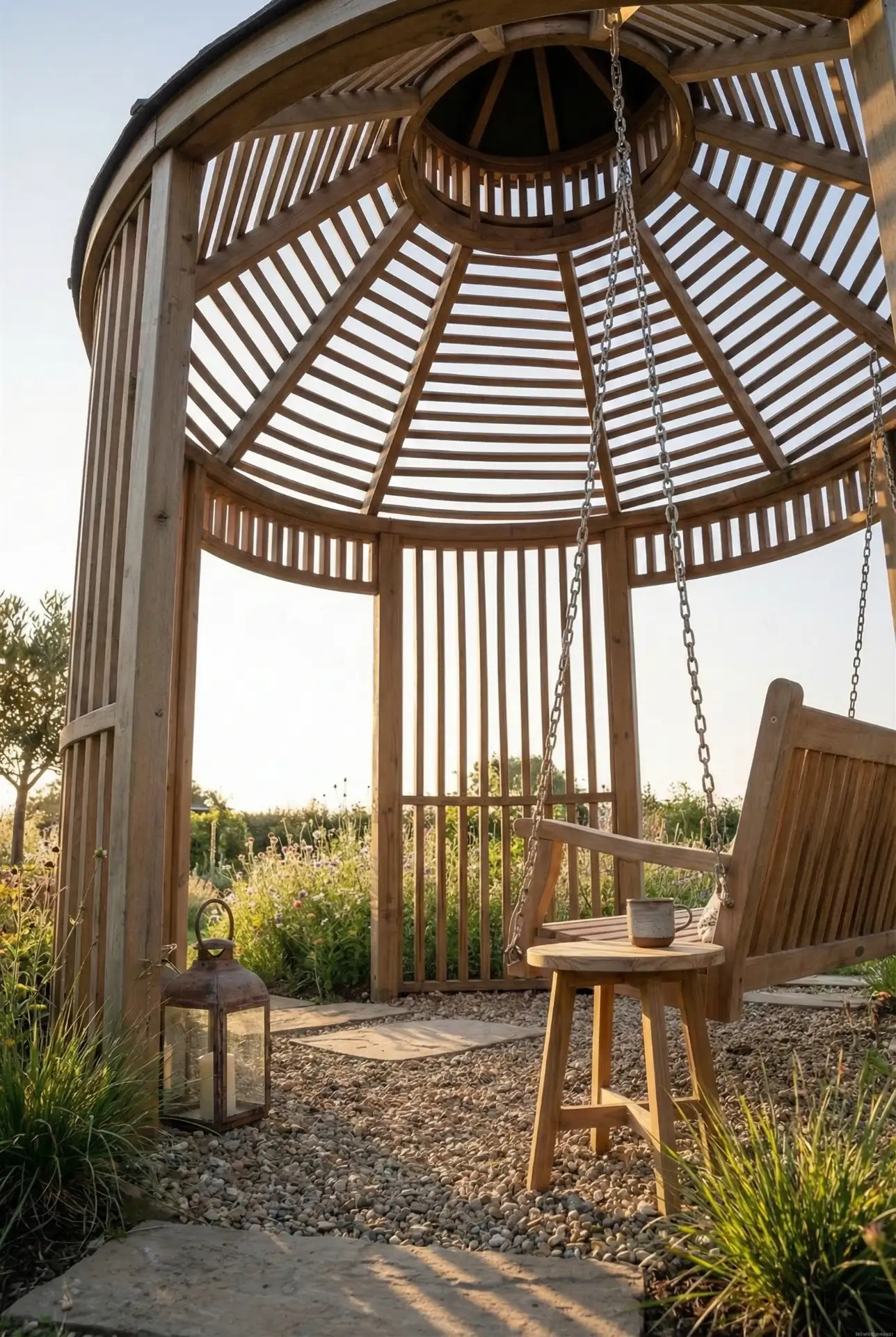 Budget Round Pergola Kit With A Swing Daybed 2