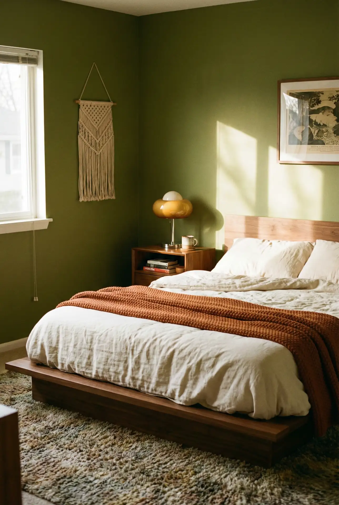 Burnt Orange And Green Retro Bedroom With 70s Warmth 1