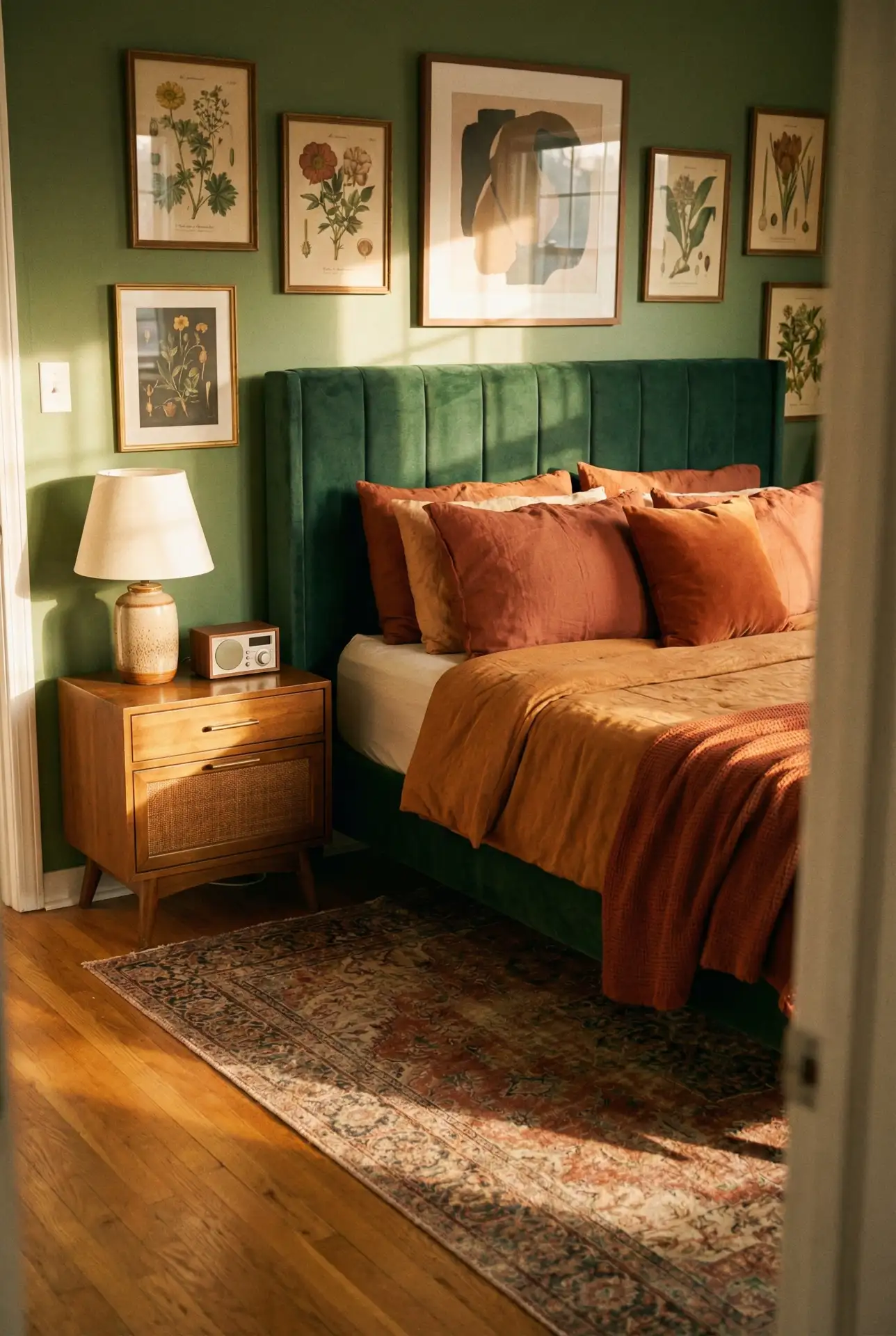 Burnt Orange And Green Retro Bedroom With 70s Warmth 2