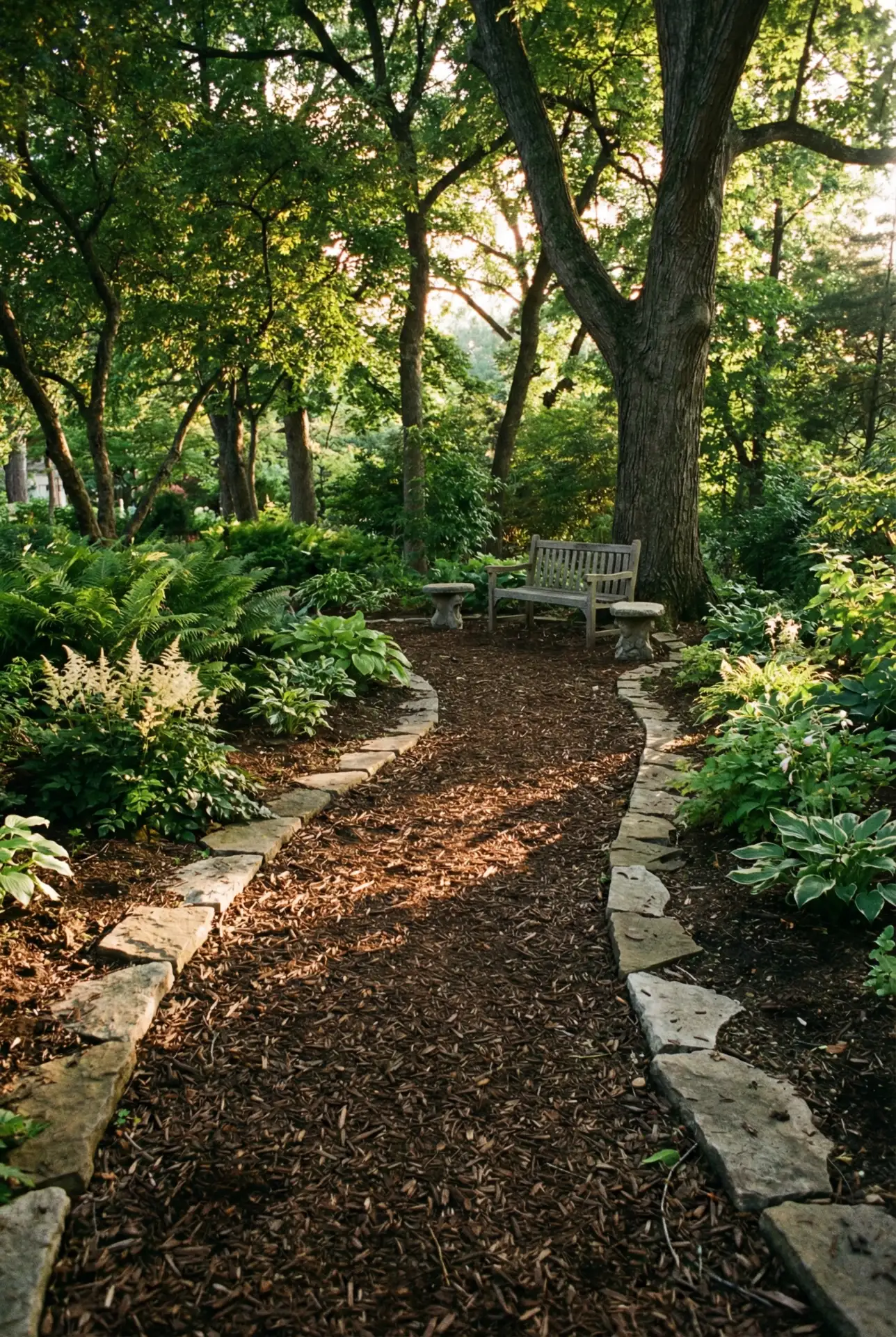 California Natural Shade Garden With Easy Mulch Paths 2