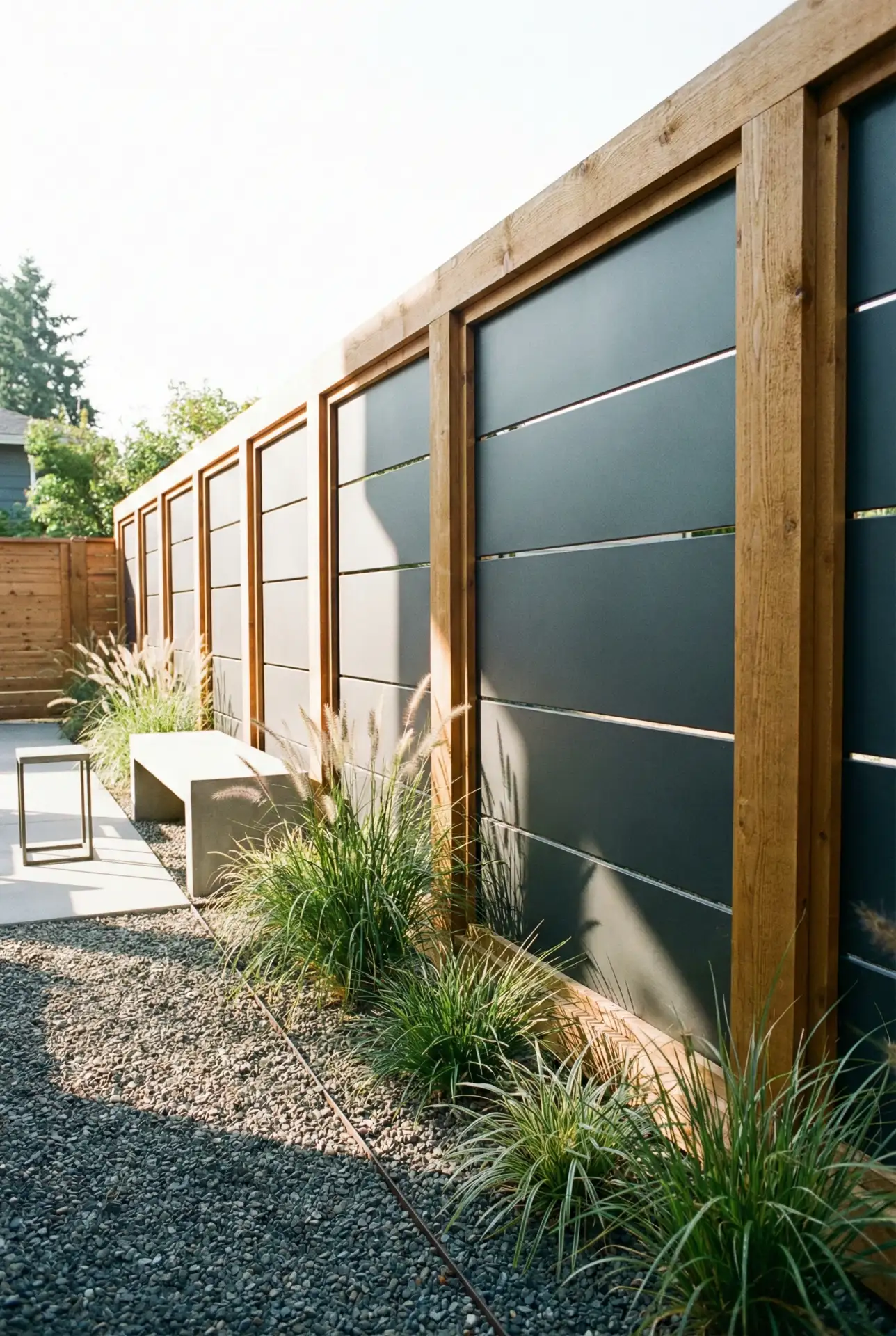 Cedar And Sheet Metal Screen Fence 1