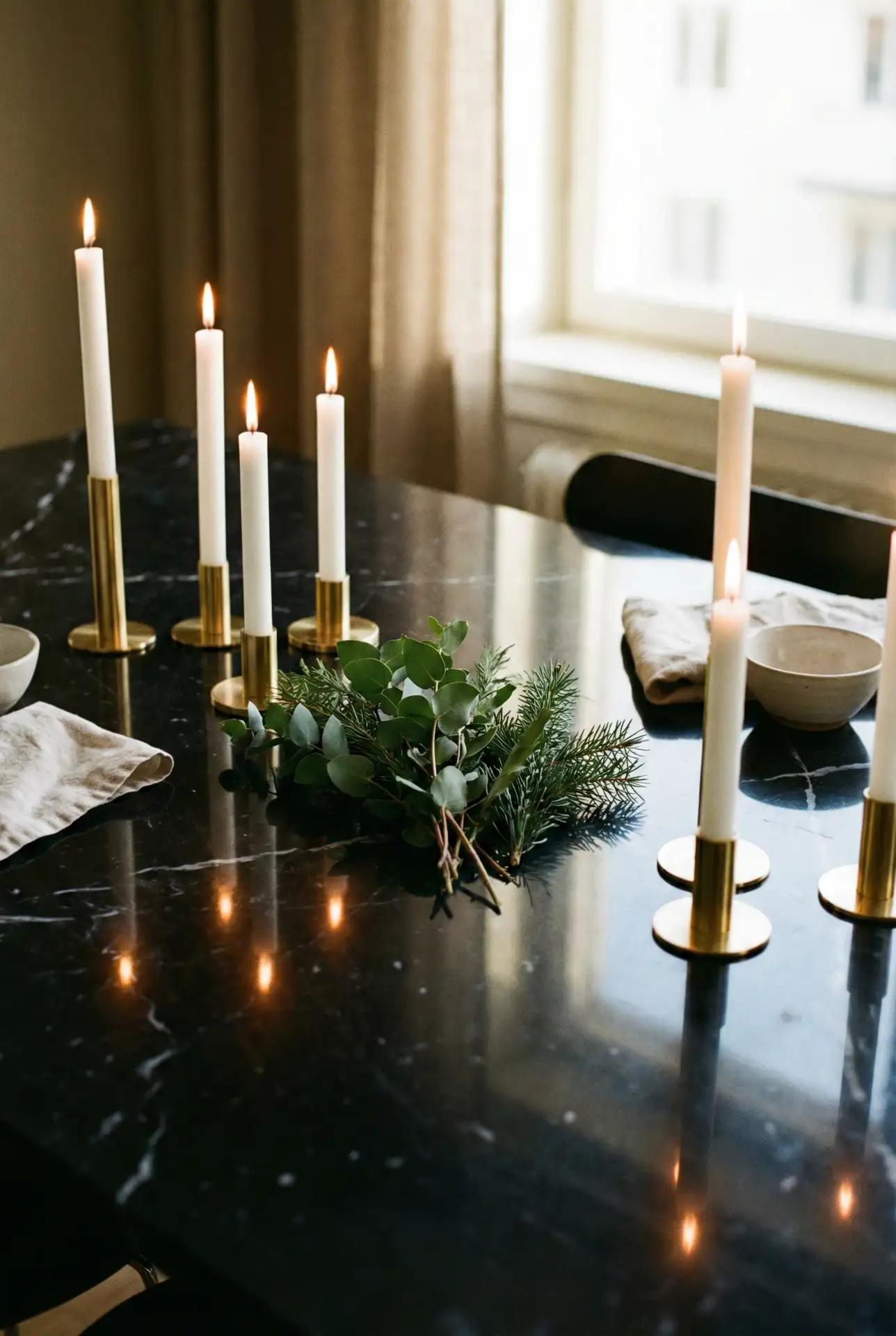 Christmas Black Marble Table with Minimal Candle Grouping 2