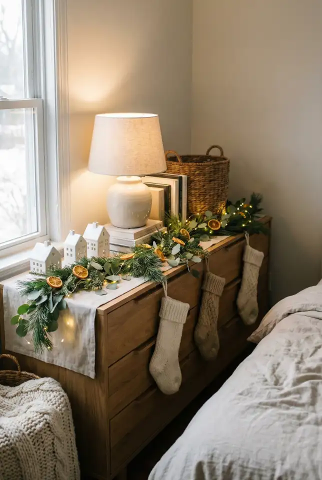 Christmas Dresser Decor With Warm Lights & Cozy Layers 2