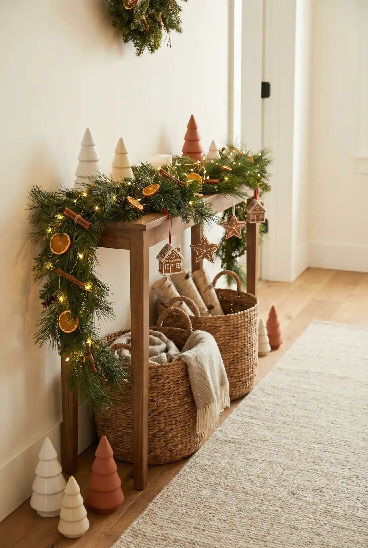 Christmas Hallway With Gingerbread Neutrals And Soft Twinkle Light Glow 2