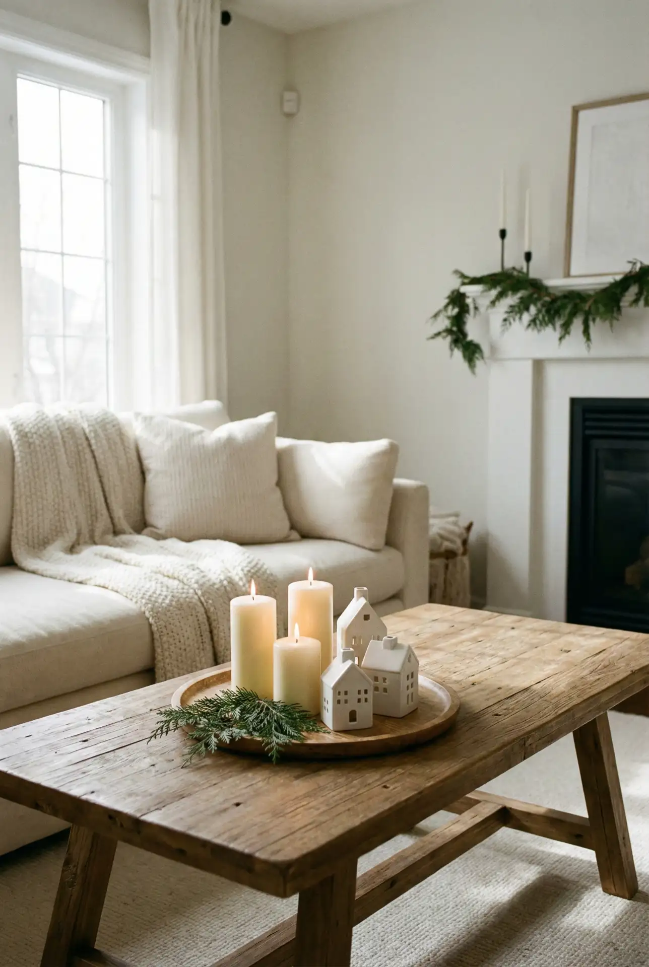 Christmas Round Tray Styling with Warm Wood Layers 2