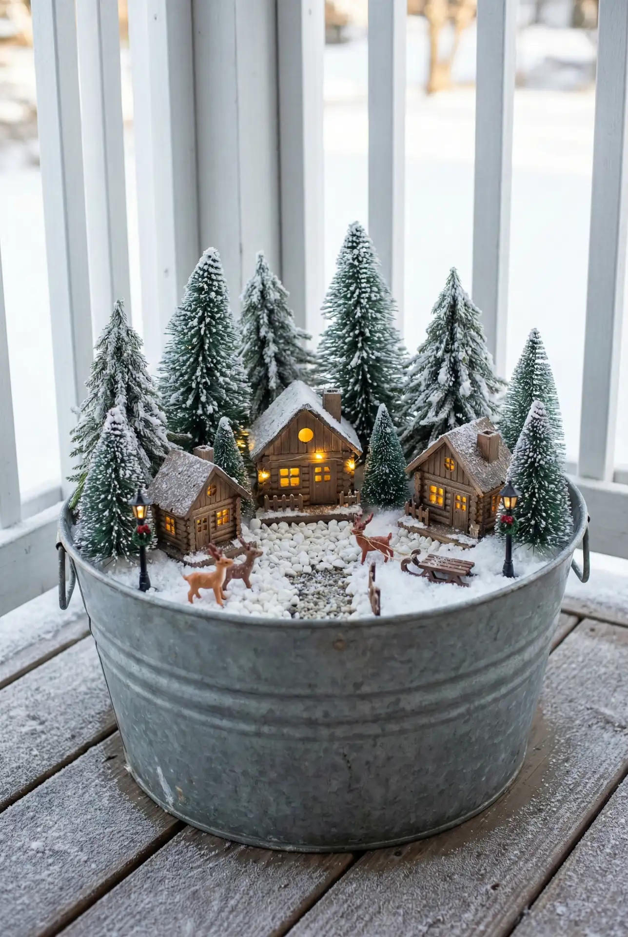 Christmas Snowy Fairy Garden In An Outdoor Large Tub 1