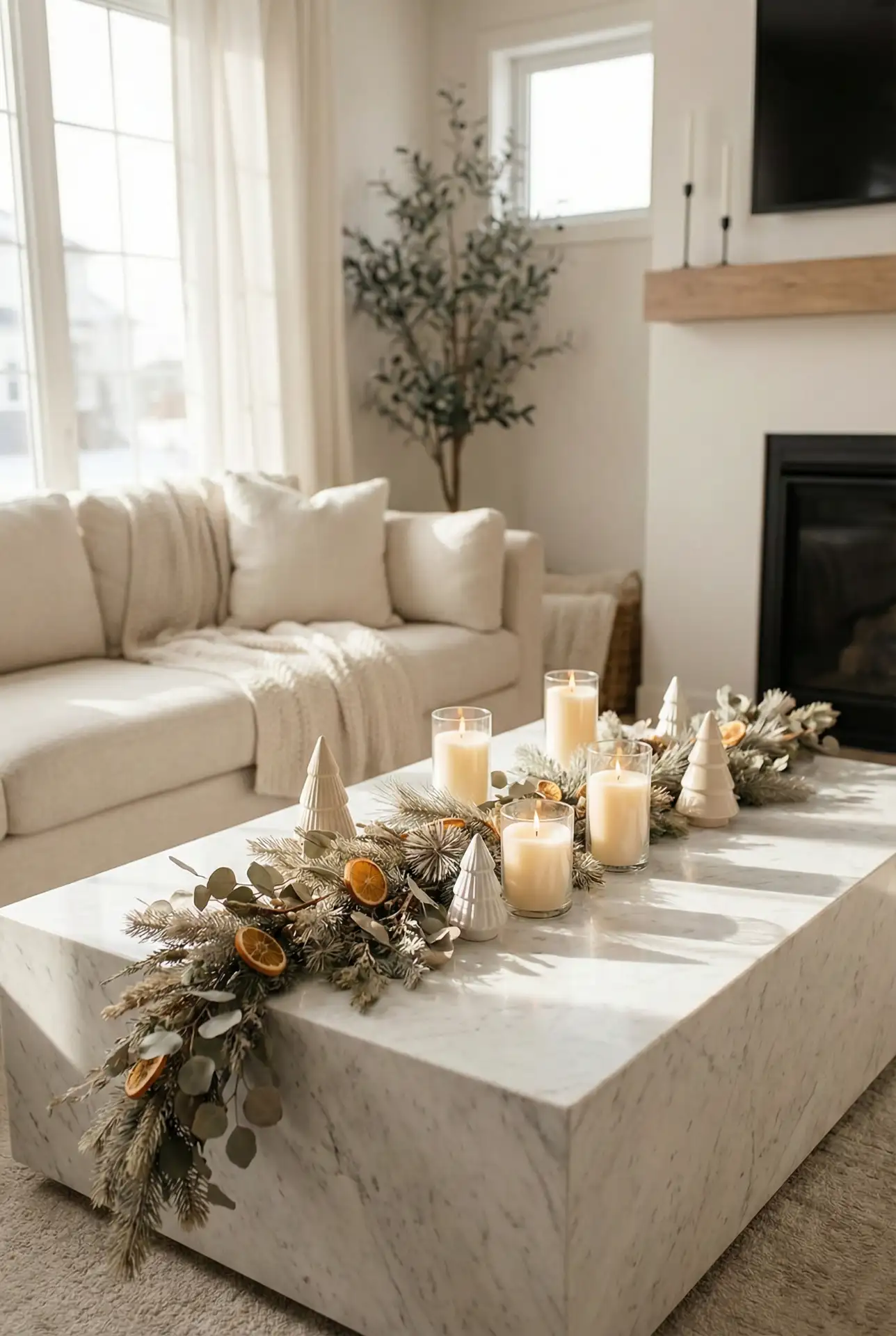 Christmas White Marble Table with Soft Neutral Layers 1