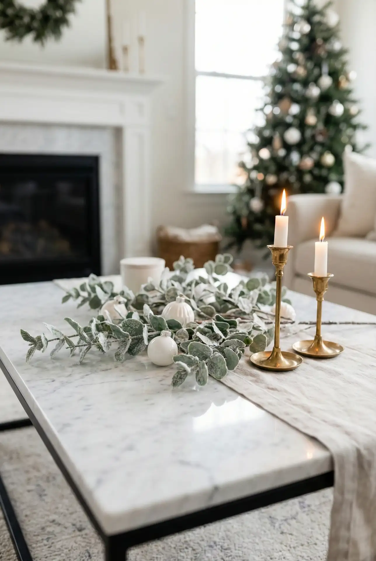 Christmas White Marble Table with Soft Neutral Layers 2
