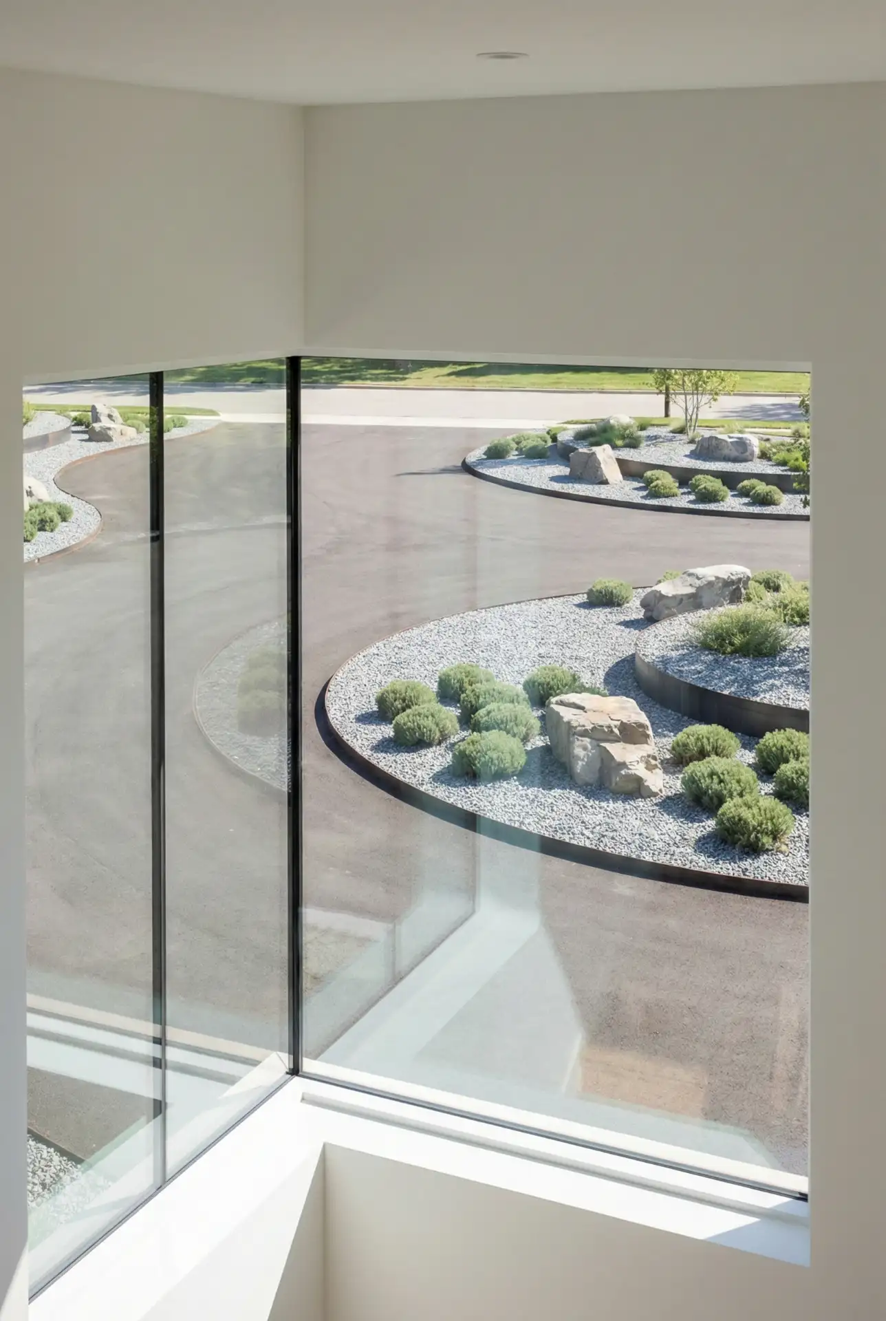 Circle Driveway With Clean Modern Landscape Islands 1