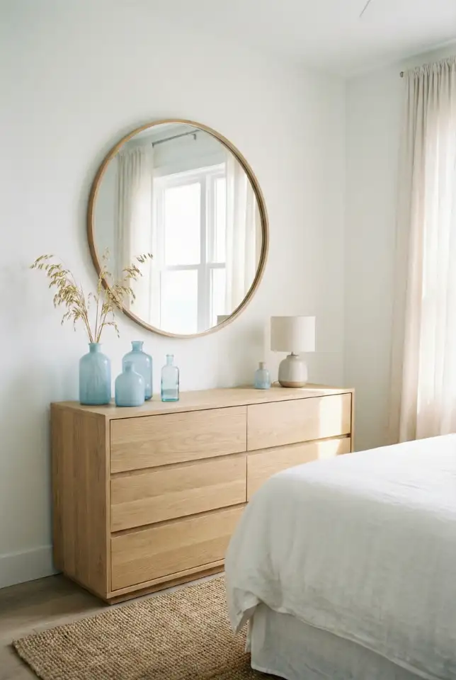 Coastal Guest Room Dresser With Soft Blue Accents 2