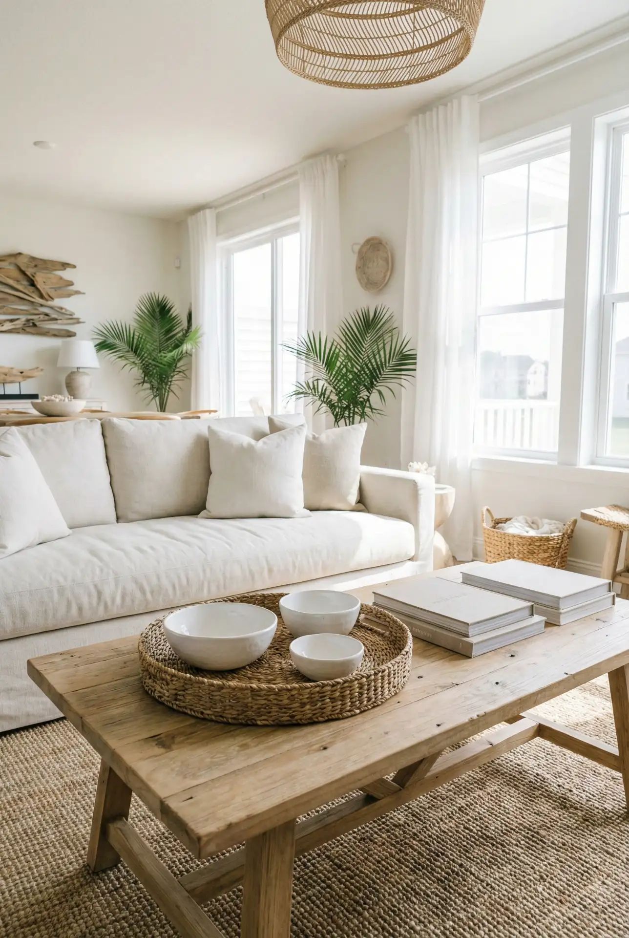 Coastal White Wood Table with Breezy Natural Decor 1