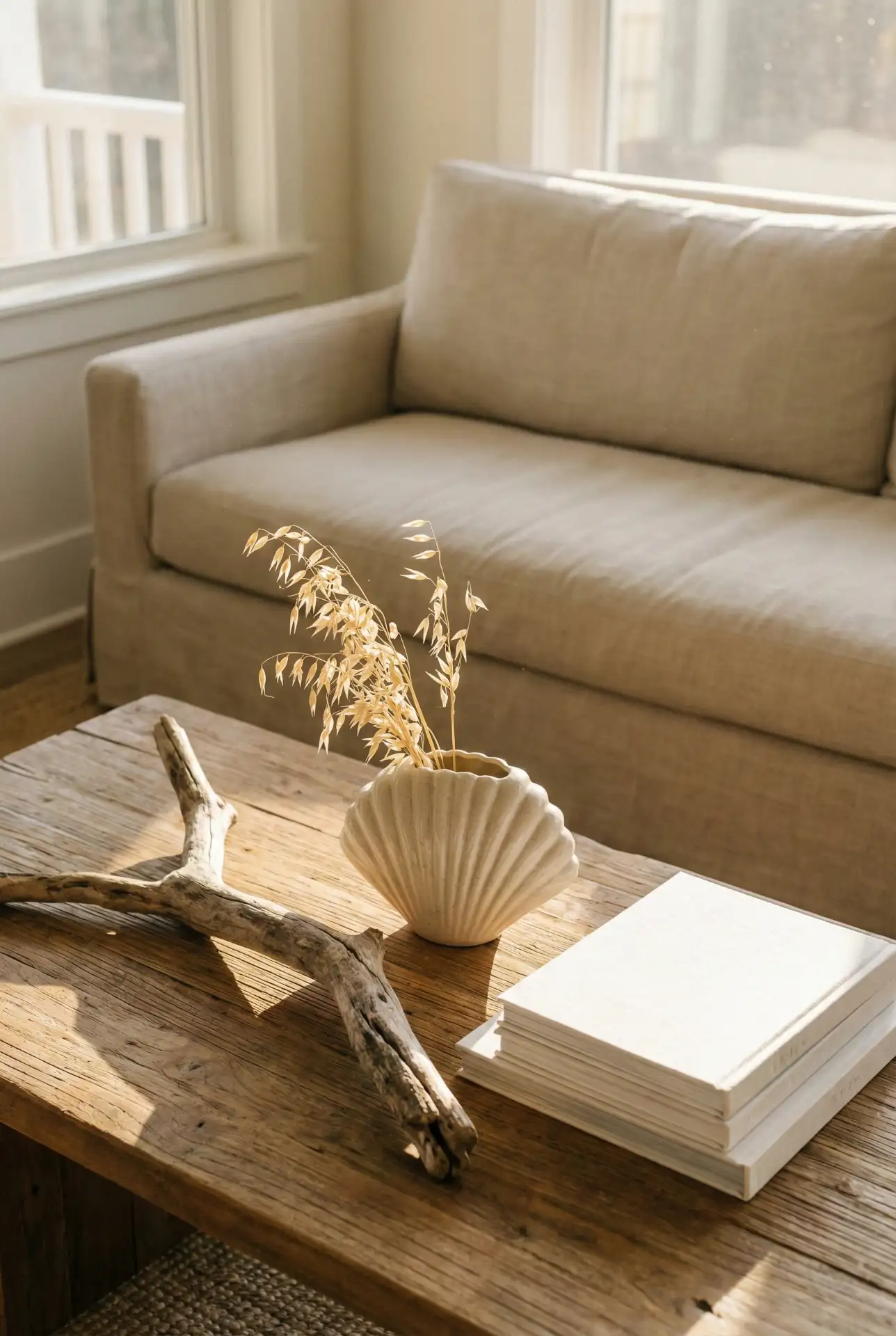 Coastal White Wood Table with Breezy Natural Decor 2