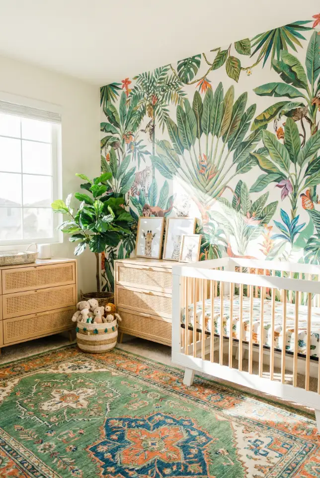 Colorful Jungle Nursery With Bold Wall Art 1