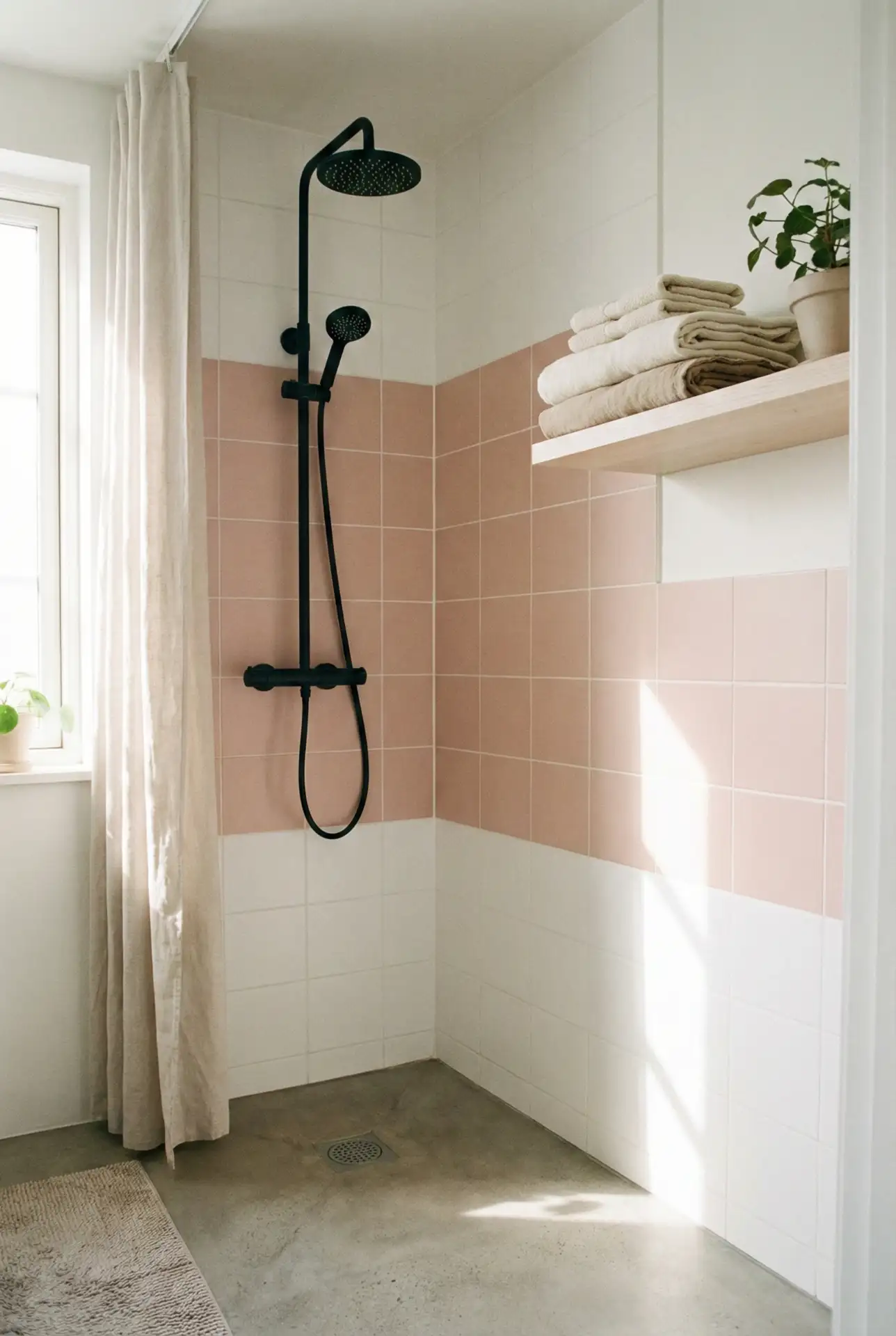 Colorful Scandinavian Bathroom With Pastel Tile Stripe 2