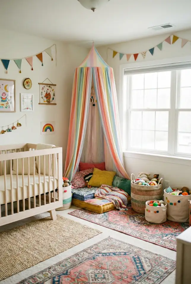 Colorful Whimsical Nursery With Layered Play Zones 2