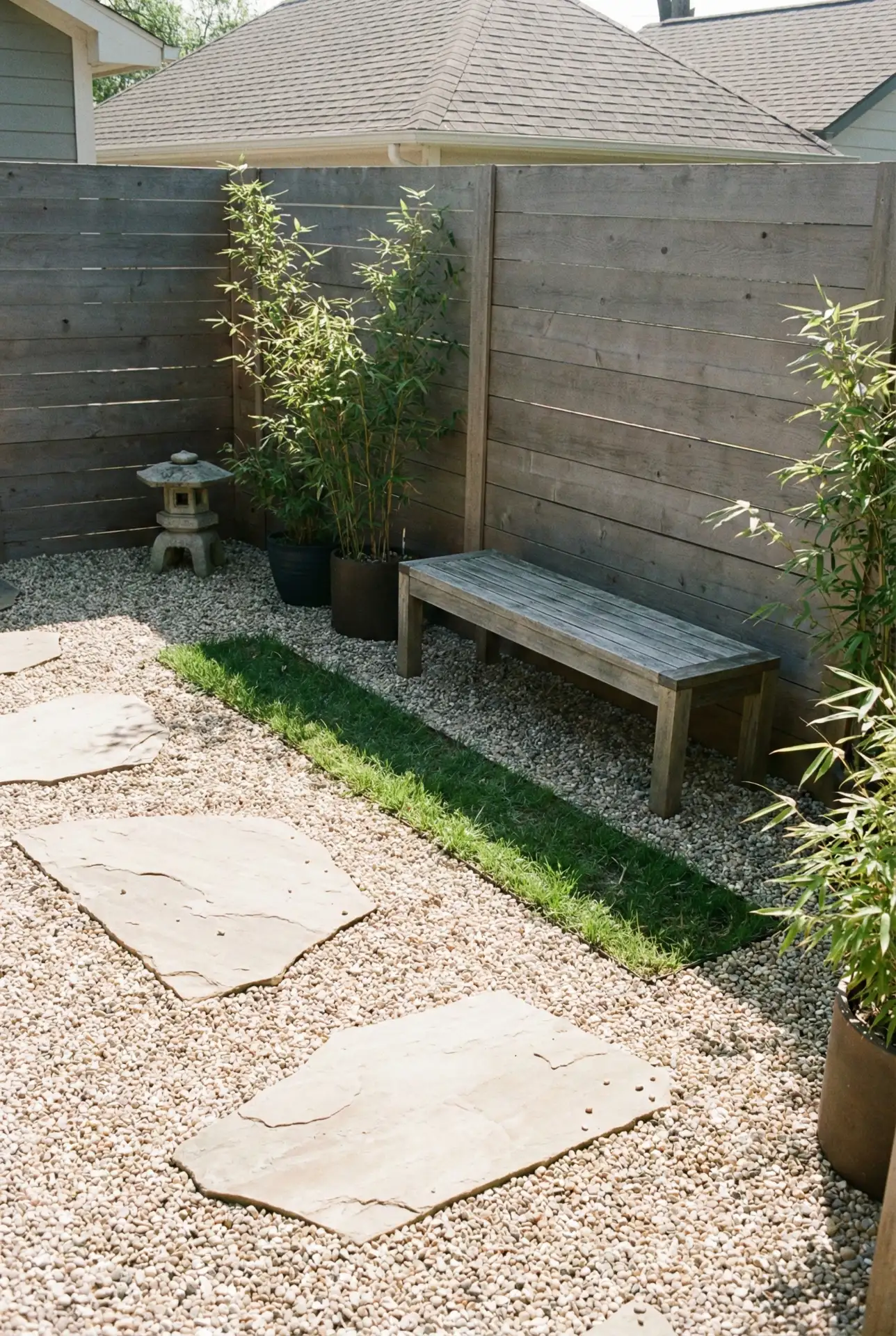 Compact Zen Courtyard With Gravel And Grass Strip 2