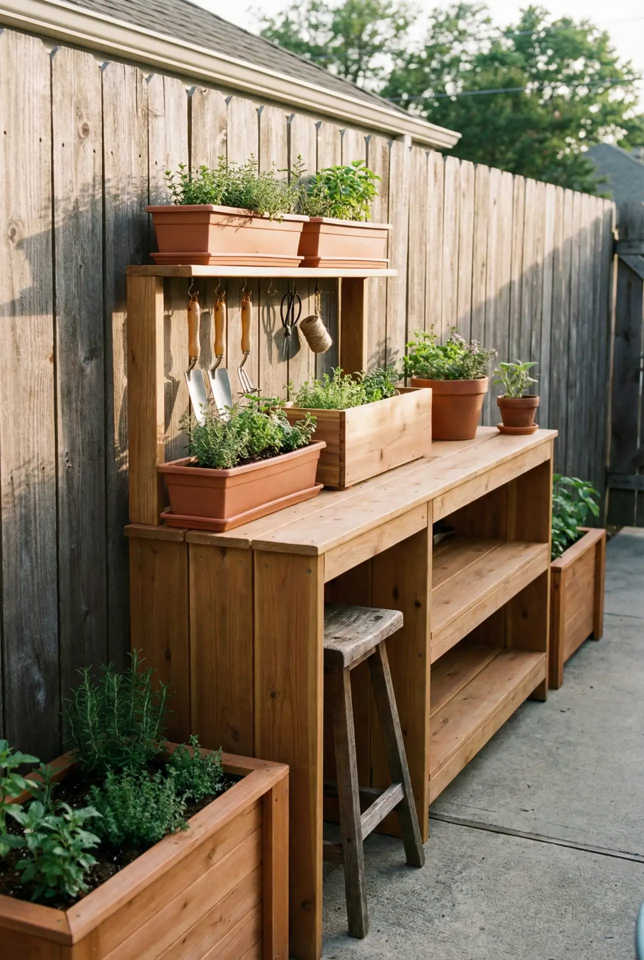 Container Kitchen Herb Bar Along Fence 2