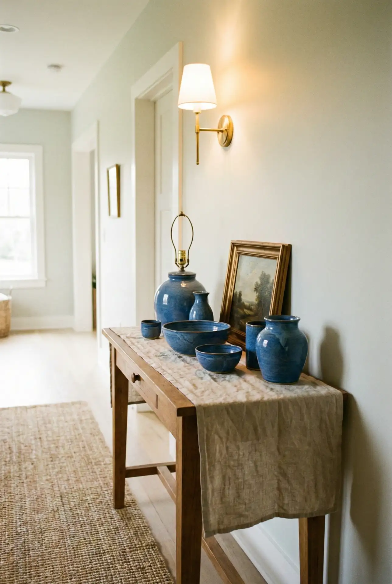 Cottage Console With Blue Stoneware Display 2