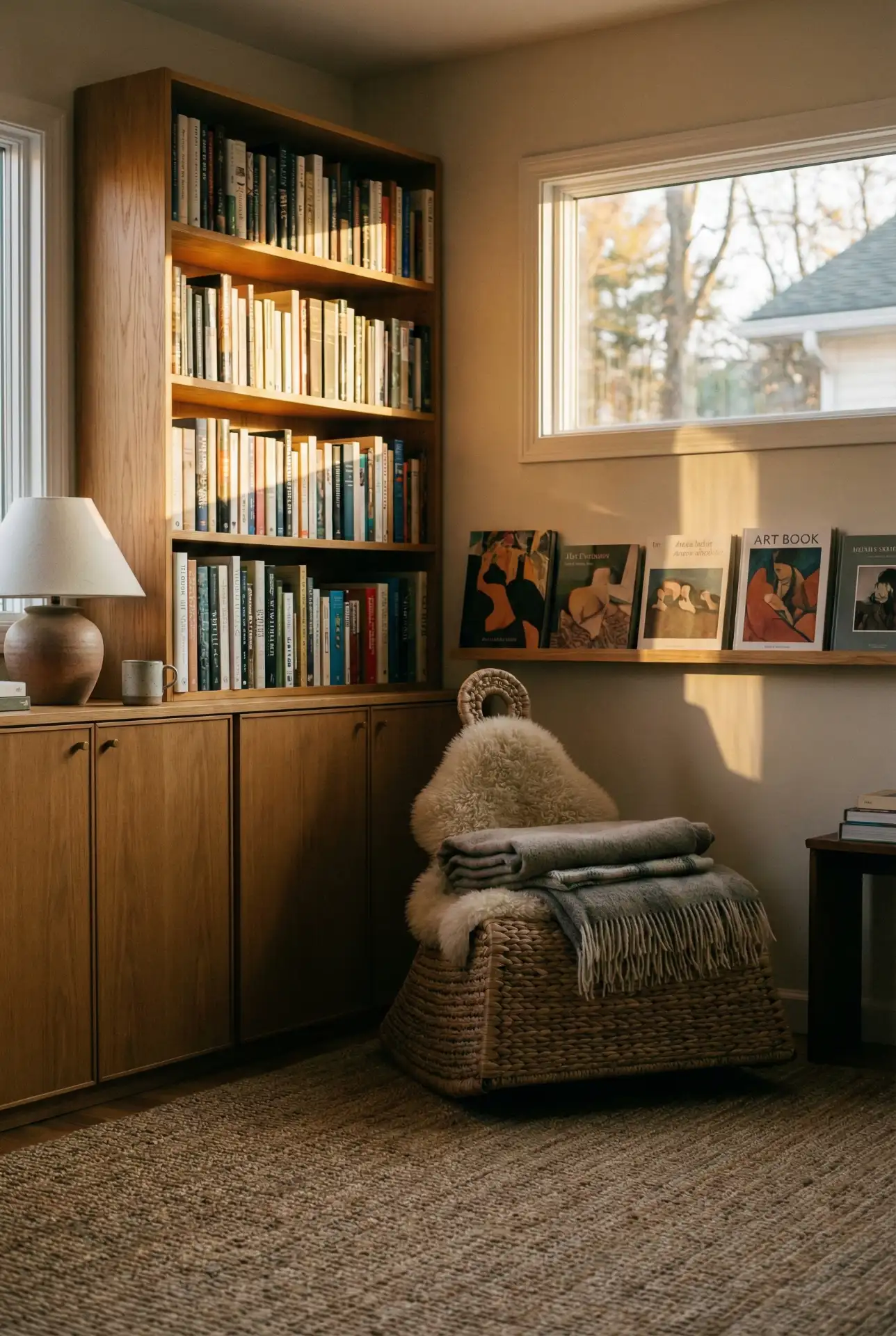 Cottage-Style Book Wall With Closed Lower Storage 1