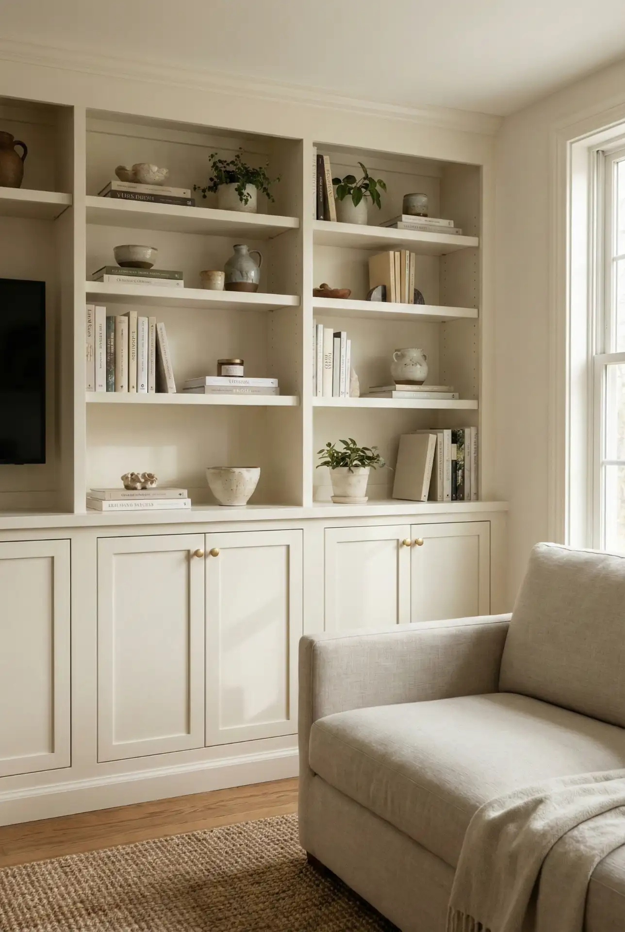 Cottage-Style Book Wall With Closed Lower Storage 2