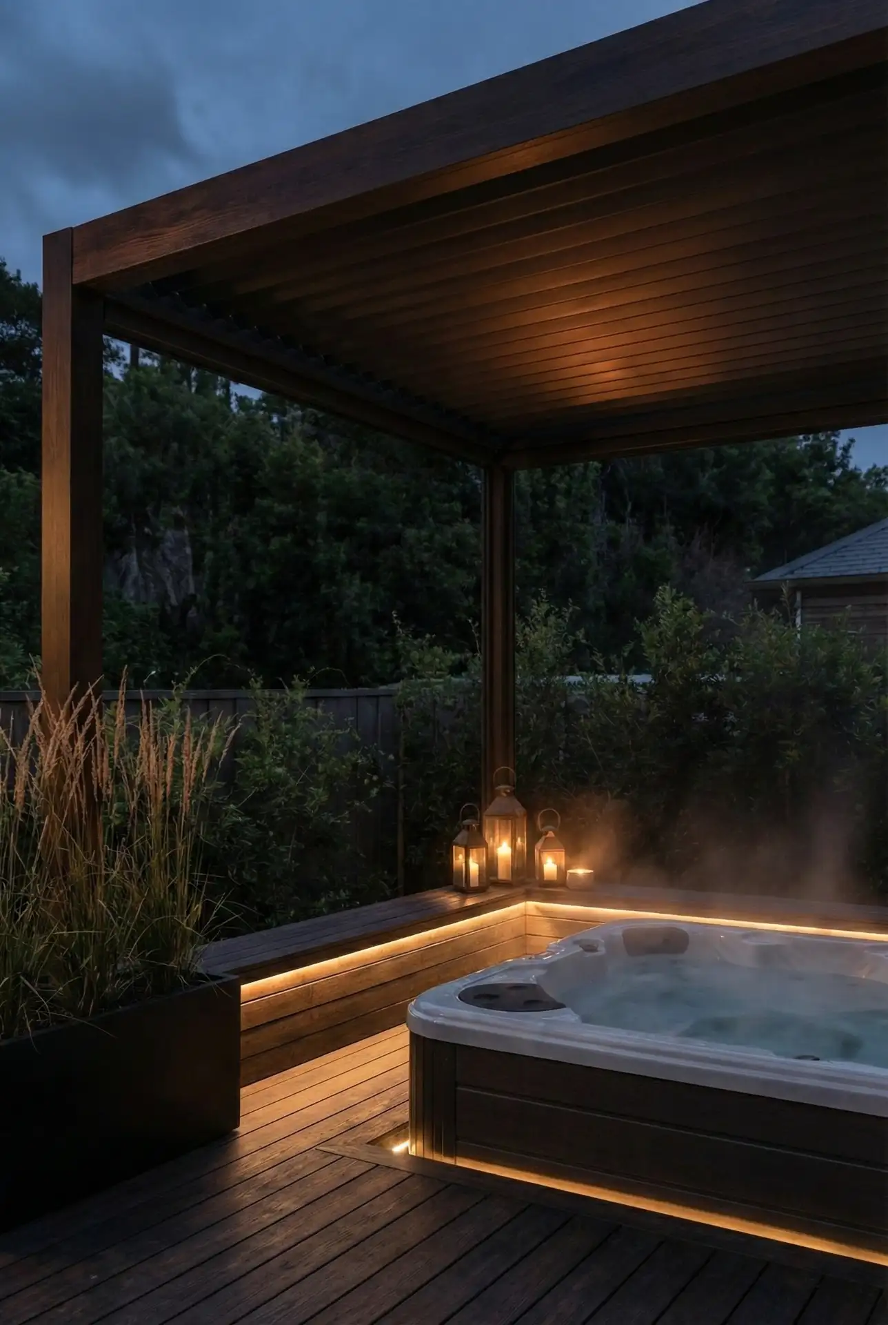 Covered Hot Tub Pergola With A Half-Roof 1