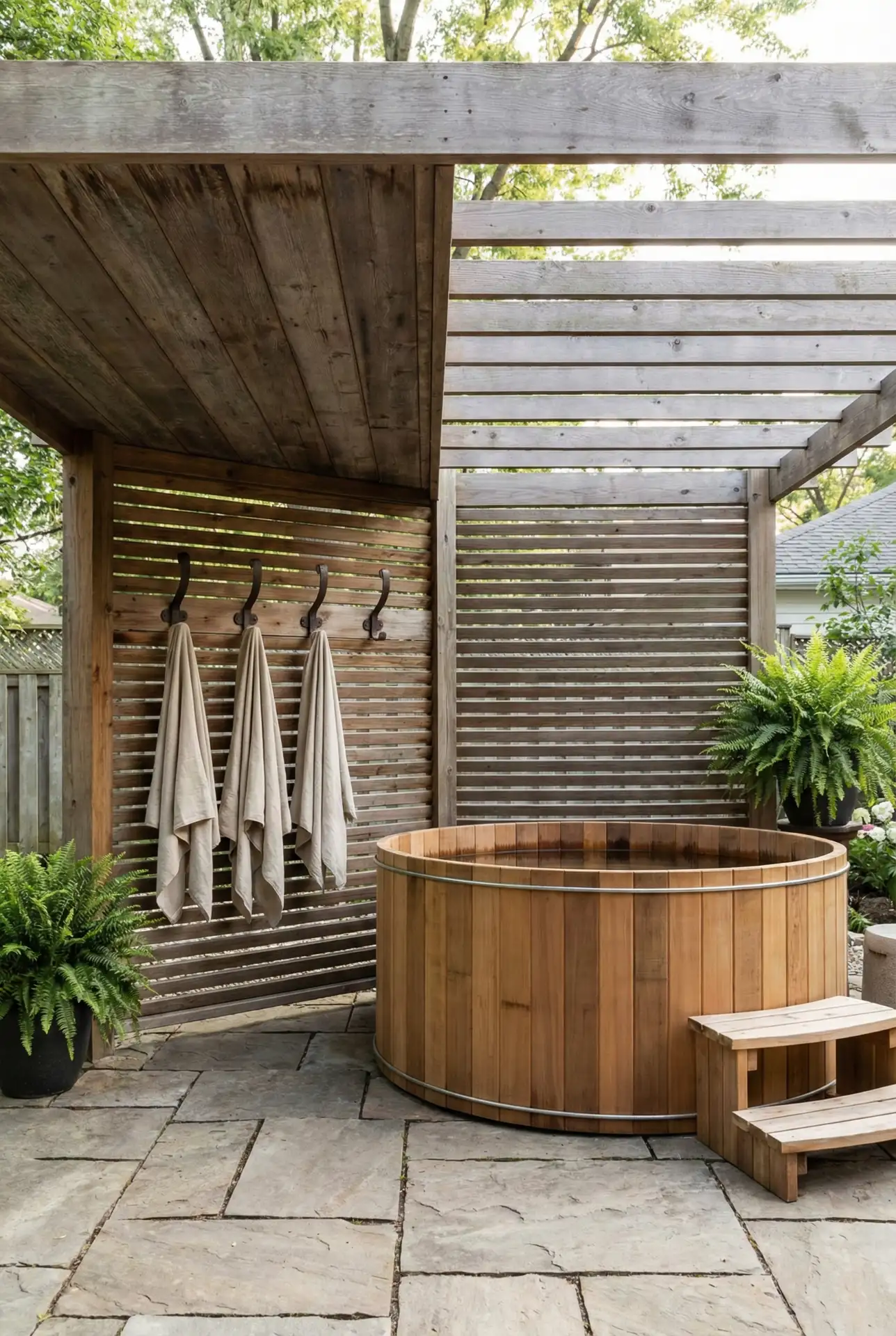 Covered Hot Tub Pergola With A Half-Roof 2