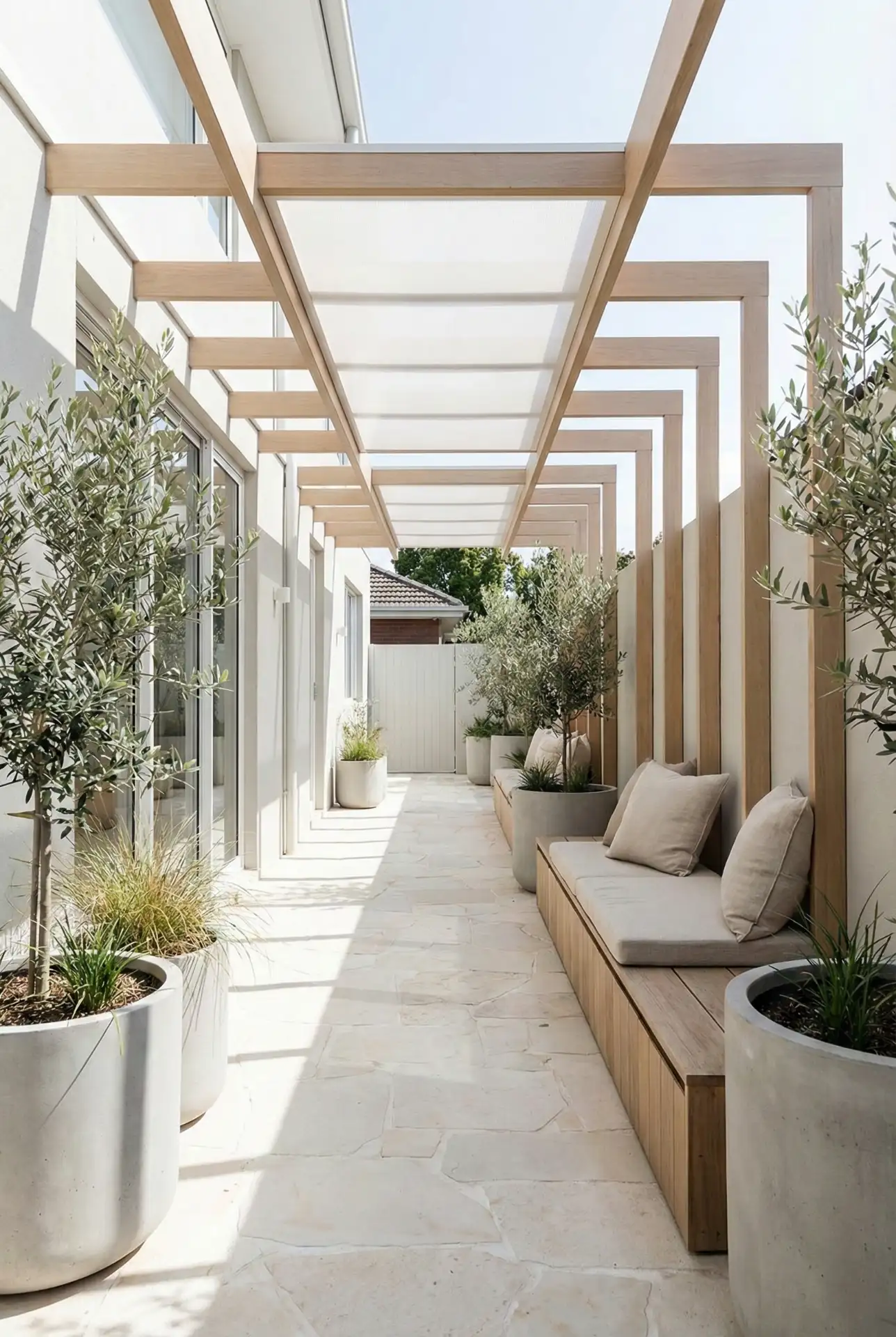 Covered Pergola Carport-Style Over A Long Patio Run 2