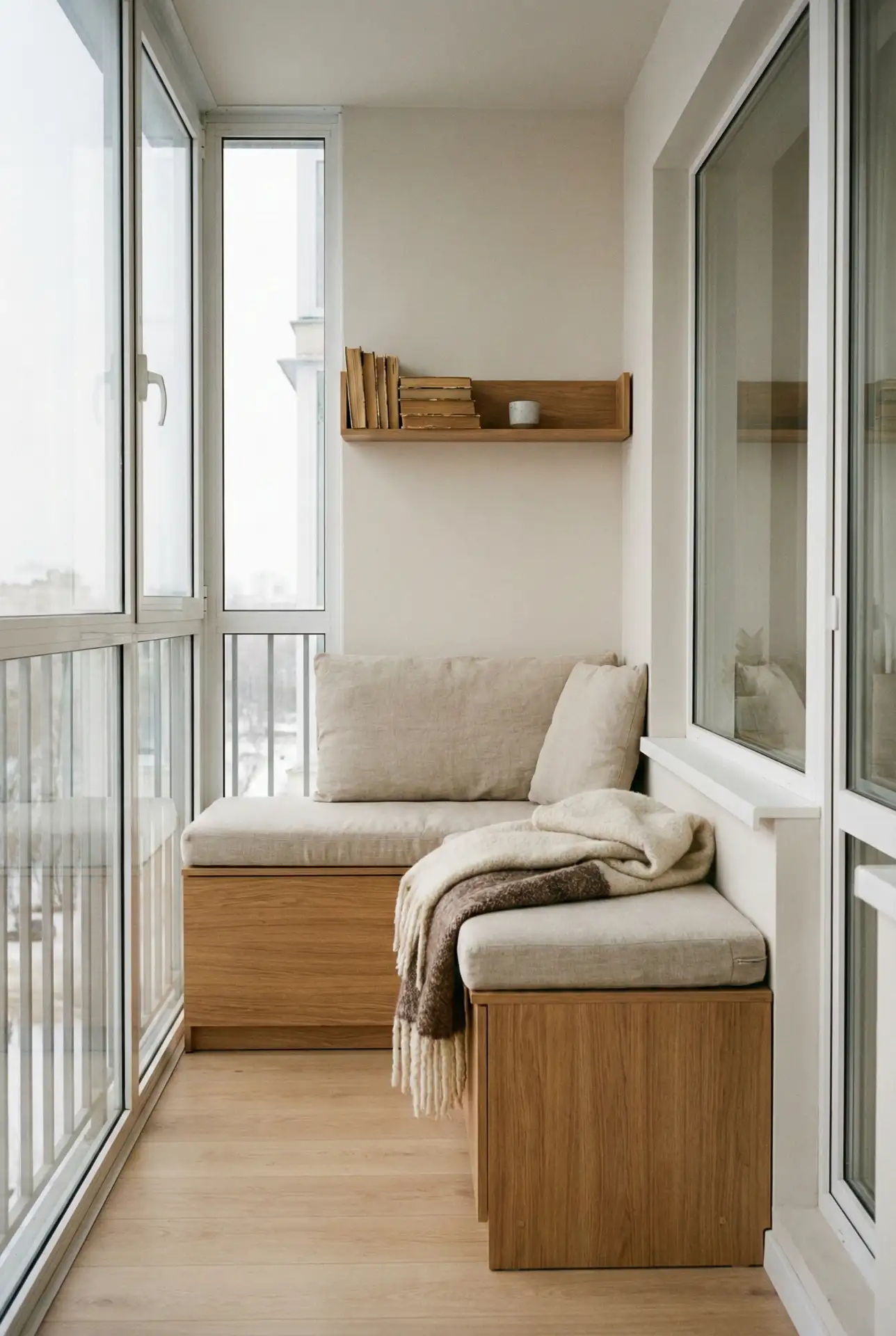 Cozy Closed Reading Bench Under Windows 1