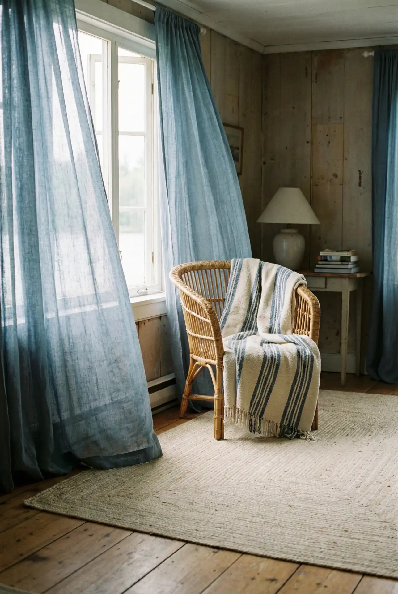 Cozy Coastal Stripes With Blue Curtains And Breezy Layers 2