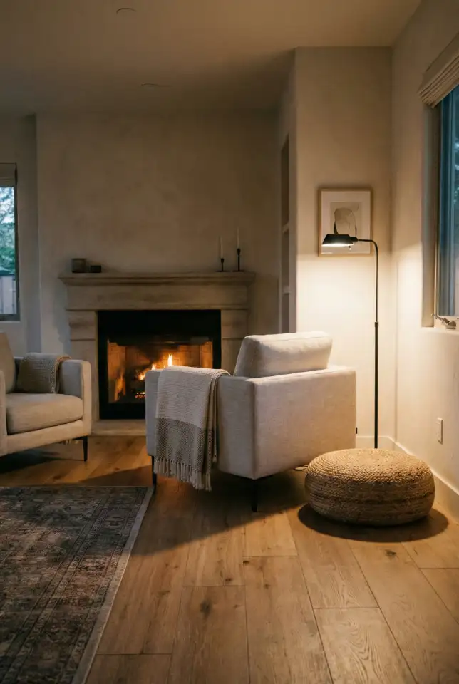 Cozy Fireplace Corner With Two-Seat Conversation Nook 1