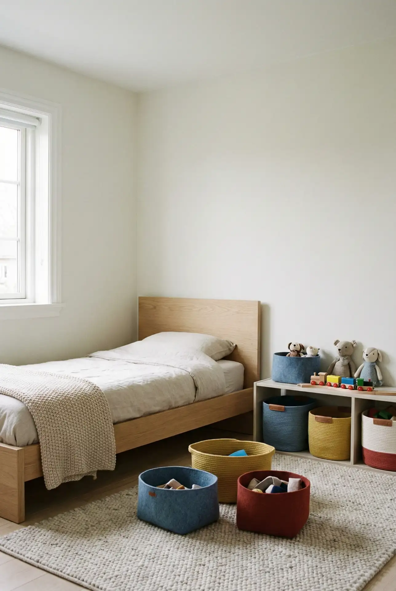 Cozy Scandinavian Kids Bedroom With Colorful Soft Storage 1