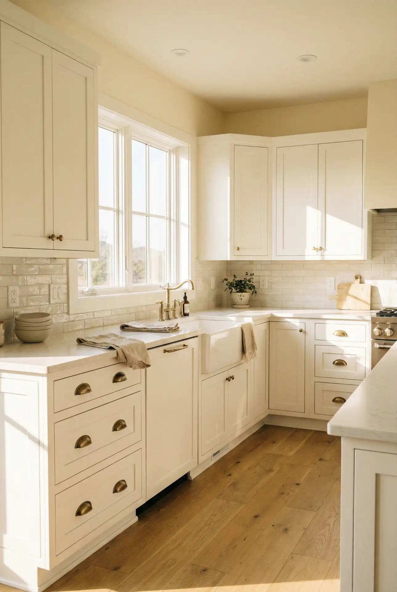Creamy Yellow-White That Keeps White Cabinets From Looking Cold 2
