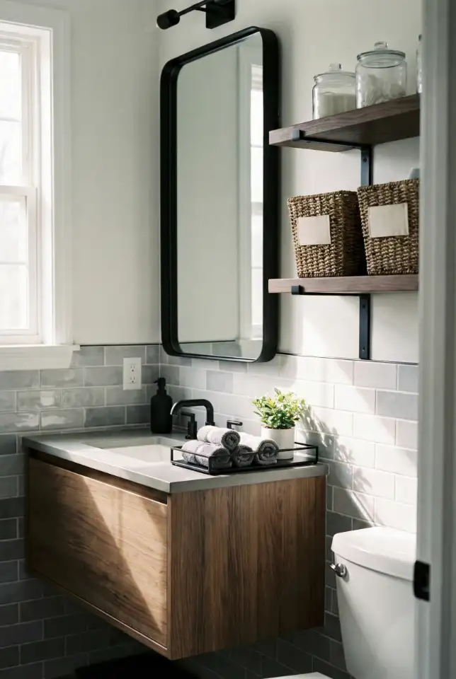 Cute Bloxburg-Inspired Grey Guest Bathroom Layout 1