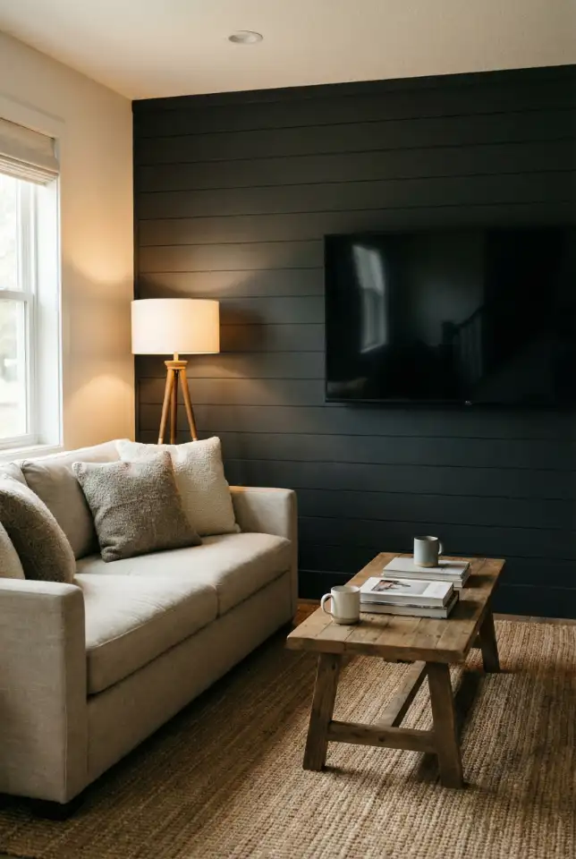 Dark Farmhouse Accent Wall Behind The TV 2