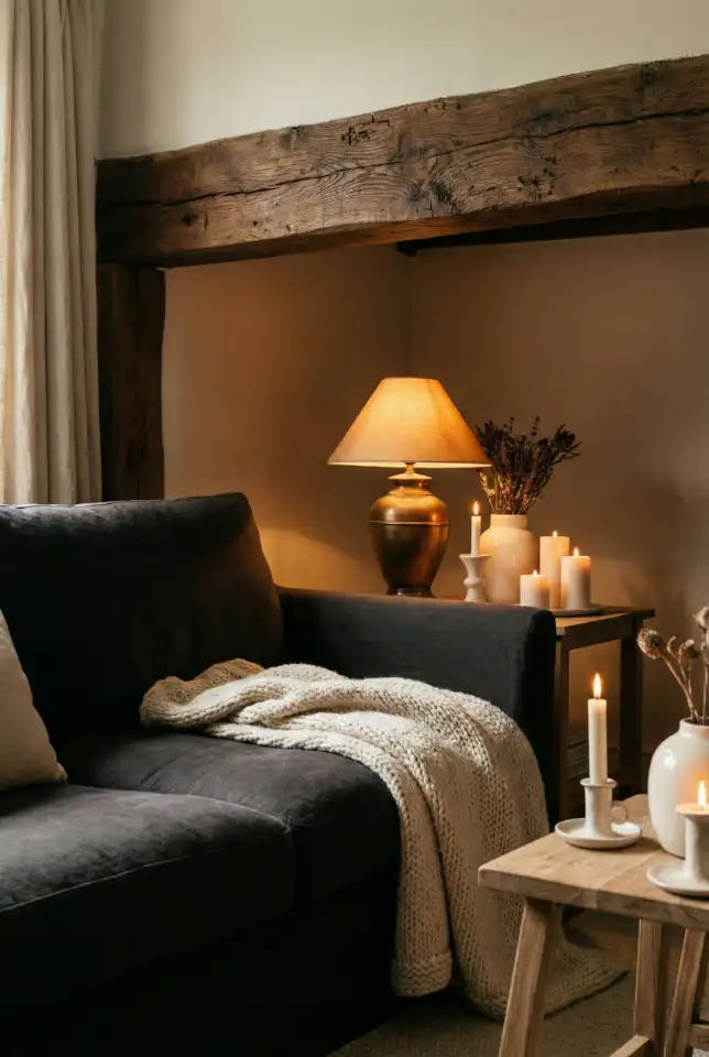 Dark Farmhouse Lounge That Still Feels Cozy 2