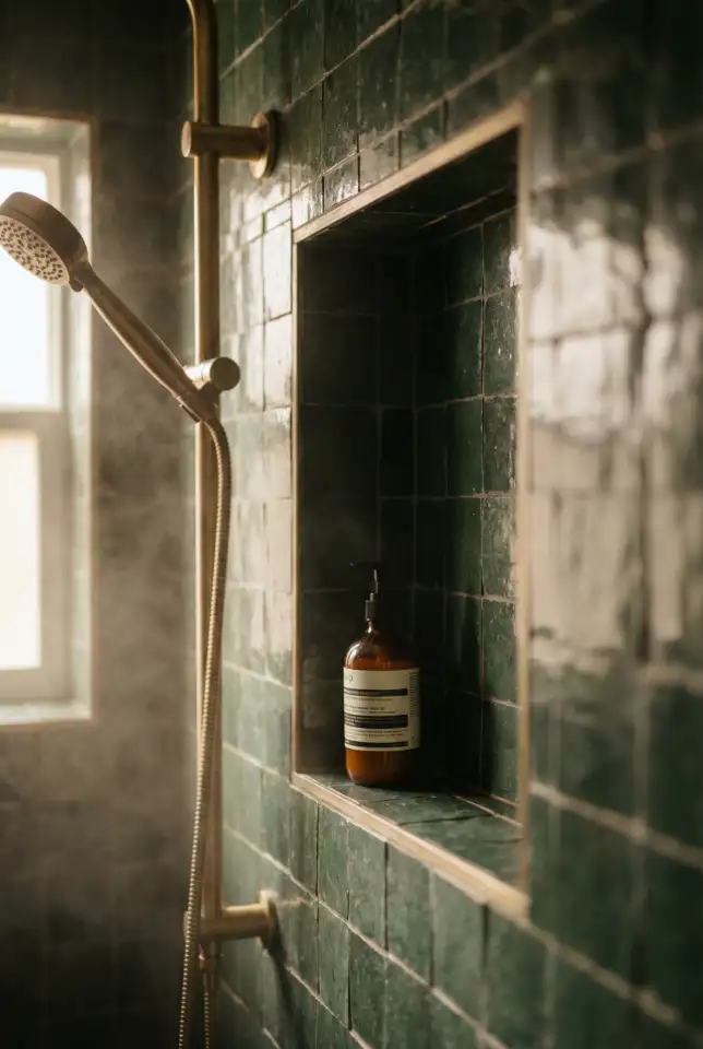 Dark Green Shower Niche Statement 1