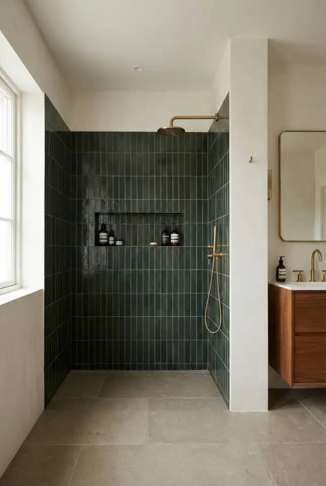 Dark Green Shower Niche Statement 2