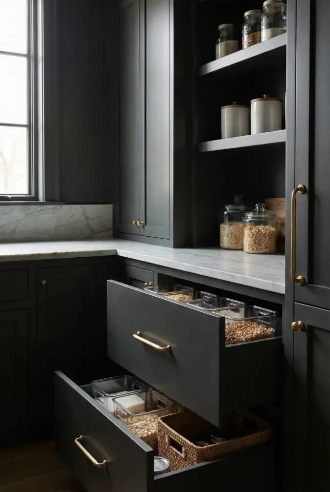 Dark Pantry With Hidden Snack Drawer System 2