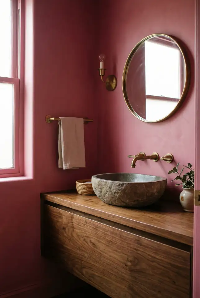Dark Pink Walls With Warm Brown Tones 1