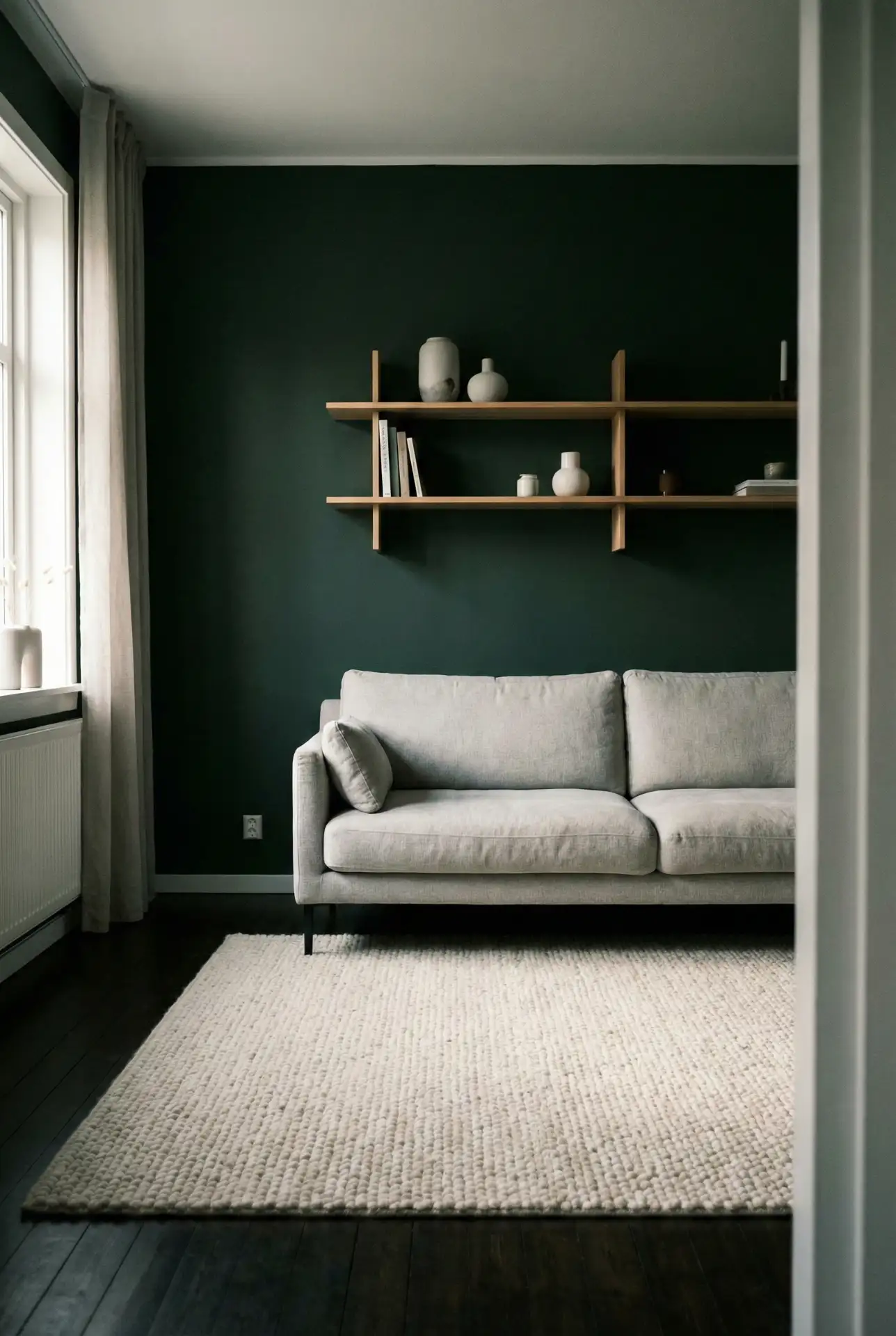 Dark Scandinavian Living Room With Green Accent Wall 2