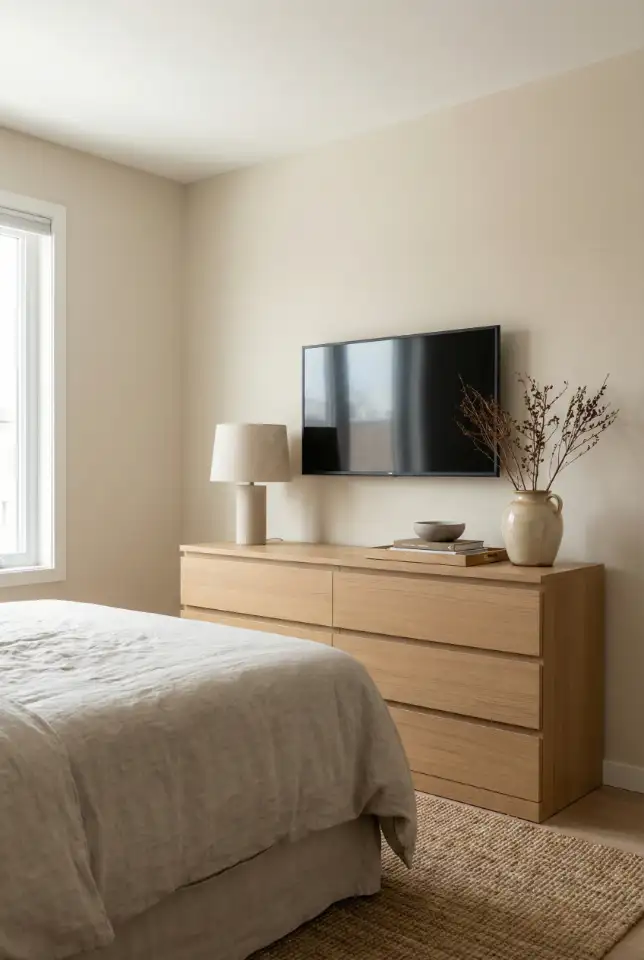 Dresser Decor for a Bedroom With TV (Softens the Screen) 1