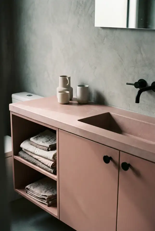 Dusty Rose Vanity With Soft Grey Balance 1