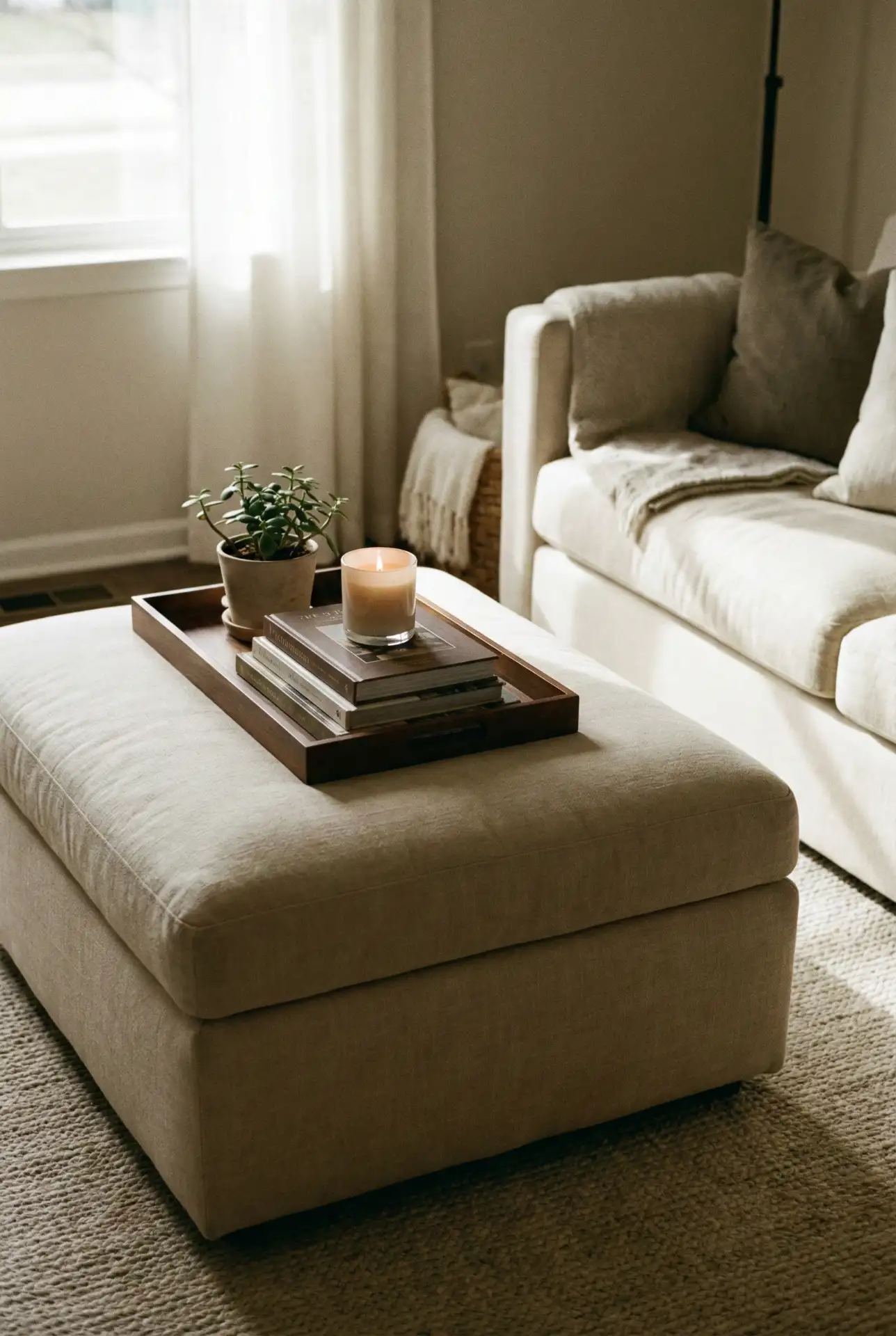 Elegant Ottoman Coffee Table with Large Layered Books 2