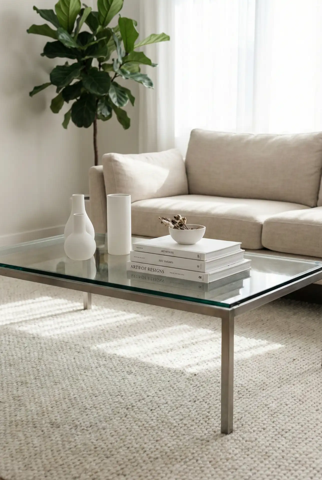 Elegant Rectangle Glass Table with Clean White Layers 1