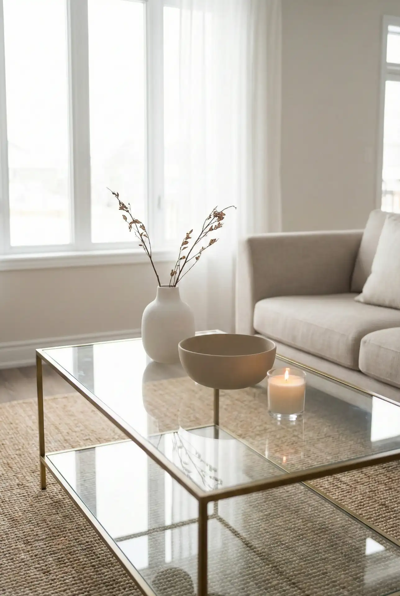 Elegant Rectangle Glass Table with Clean White Layers 2