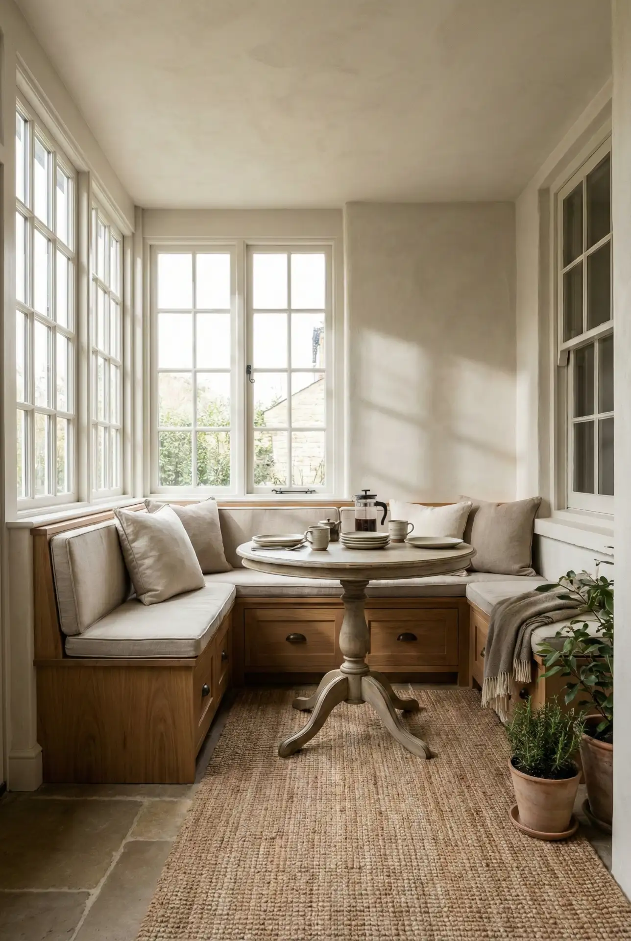 Enclosed Small Patio Sunroom With Built-In Seating 1