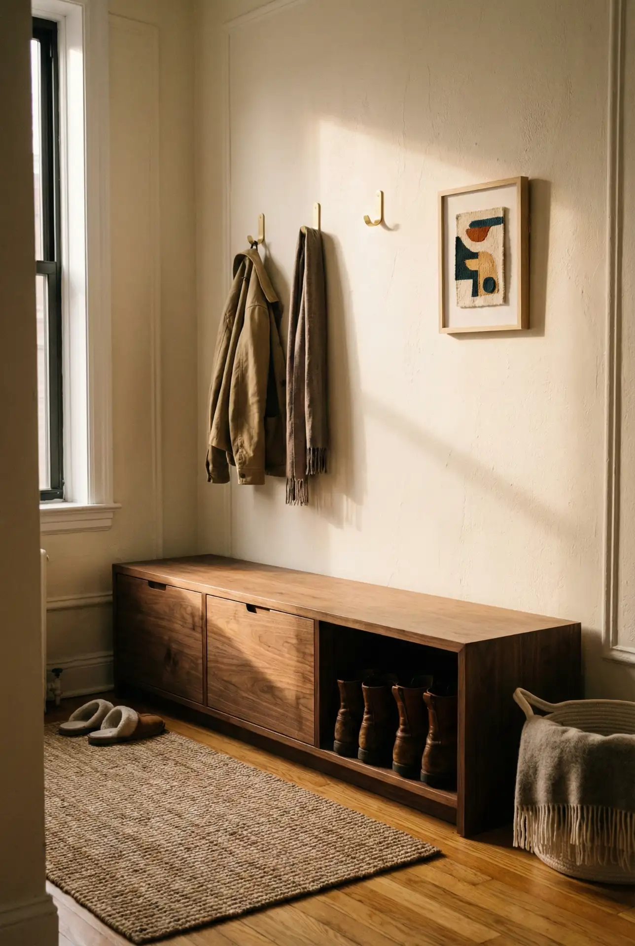 Entryway Bench With Shoe Drawers And Boot Bay 2