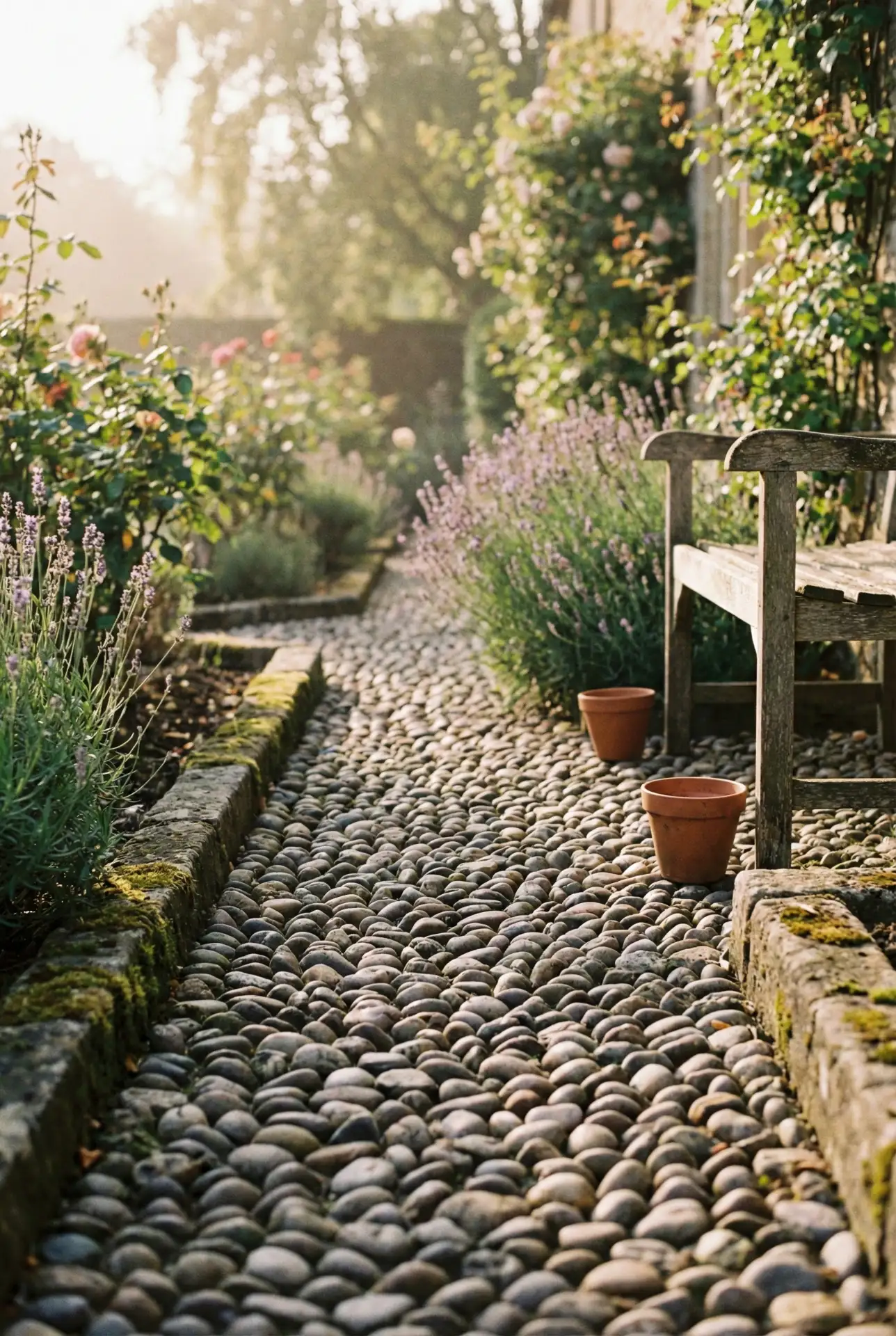 European-Inspired Pebble Path Through Colorful Planting 1